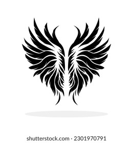 Wings icon. Black icon of wings on white background. Wings logo design. Vector illustration