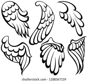 Wings icon. Cartoon collection of wings