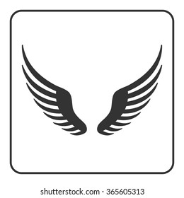 Wings icon. Design graphic element. Template for logo or other uses. Abstract sign. Symbol of bird, flight, freedom. Black silhouette, isolated on white background. Flat style. Vector illustration.