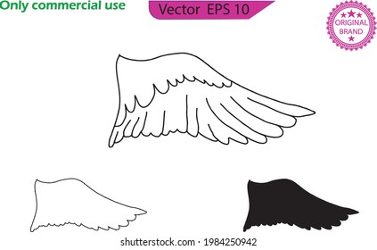 Wings icon design. Wings icon sketch  cartoon hand drawn vector illustration sketch. Coat of Arm, Group of Wings vector, Wings Line Vector set. Transparent background