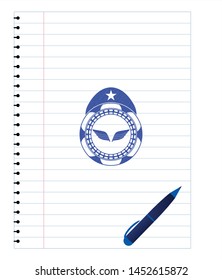 wings icon draw (pen strokes). Blue ink. Vector Illustration. Detailed.
