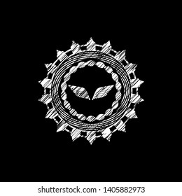 wings icon drawn chalk emblem, retro style, chalk or chalkboard texture