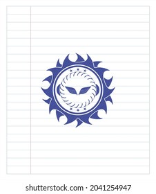 wings icon drawn with pen. Blue ink. Vector Illustration. Detailed. 