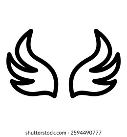 Wings icon in flat line style representing freedom flight and spirituality ideal for fantasy and inspirational concepts.