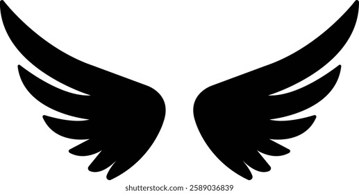 wings icon.Fly illustration sign collection.Simple wings vector icons for web design on white background.Black wing icons.wings is ideal for logo, emblem, badge design.