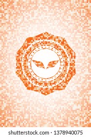 wings icon inside abstract emblem, orange mosaic background