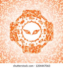wings icon inside abstract orange mosaic emblem with background
