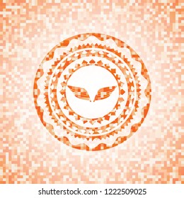 wings icon inside abstract orange mosaic emblem with background