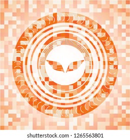 wings icon inside abstract orange mosaic emblem with background