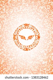 wings icon inside abstract orange mosaic emblem