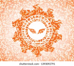 wings icon inside abstract orange mosaic emblem