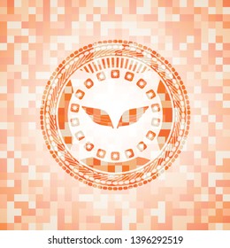 wings icon inside abstract orange mosaic emblem with background