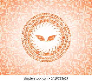 wings icon inside abstract orange mosaic emblem with background
