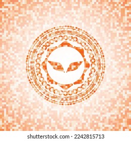 wings icon inside abstract orange mosaic emblem. 