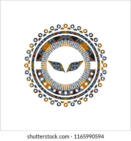 wings icon inside arabesque badge. arabic decoration.