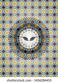 wings icon inside arabesque badge background. arabic decoration.