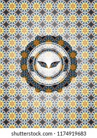 wings icon inside arabic emblem. Arabesque decoration.