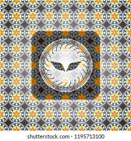 wings icon inside arabic style emblem. Arabesque decoration.