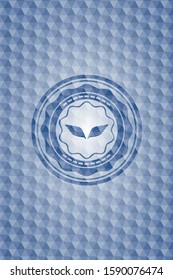 wings icon inside blue emblem or badge with geometric pattern background.