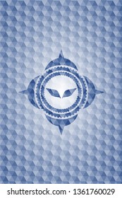wings icon inside blue hexagon emblem.