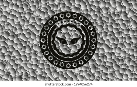wings icon inside dark emblem with bubbles background. Retro. Vector Illustration. Detailed. 