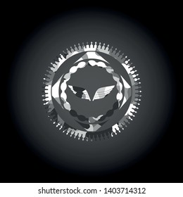 wings icon inside grey camouflage emblem