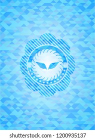 wings icon inside light blue mosaic emblem