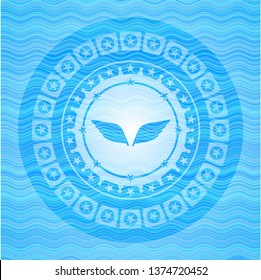 wings icon inside light blue water emblem.