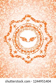 wings icon inside orange mosaic emblem with background
