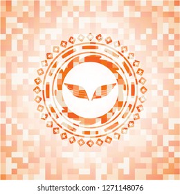 wings icon inside orange mosaic emblem
