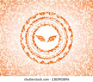 wings icon inside orange mosaic emblem with background