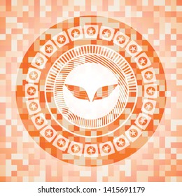 wings icon inside orange mosaic emblem with background
