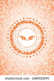 wings icon inside orange mosaic emblem with background