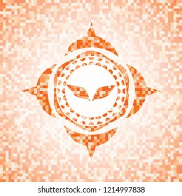wings icon inside orange tile background illustration. Square geometric mosaic seamless pattern with emblem inside.