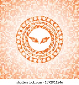 wings icon inside orange tile background illustration. Square geometric mosaic seamless pattern with emblem inside.