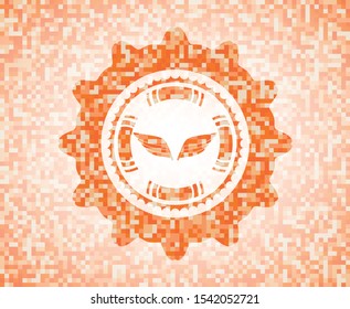 wings icon inside orange tile background illustration. Square geometric mosaic seamless pattern with emblem inside.