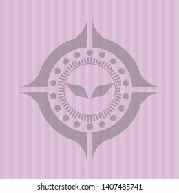 wings icon inside pink emblem. Vintage.