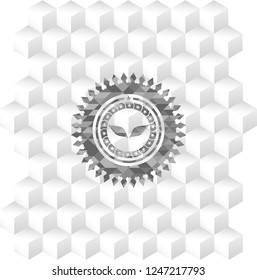 wings icon inside realistic grey emblem with cube white background