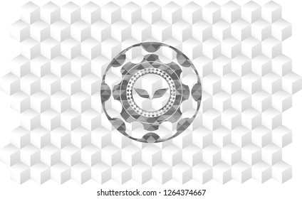wings icon inside realistic grey emblem with cube white background