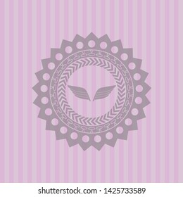 wings icon inside realistic pink emblem