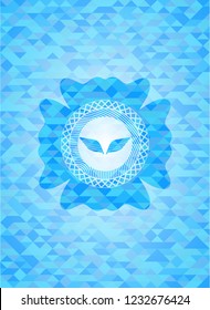 wings icon inside realistic sky blue mosaic emblem