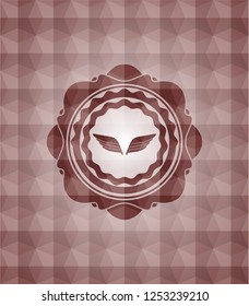 wings icon inside red badge with geometric pattern. Seamless.