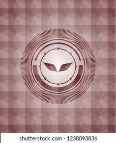 wings icon inside red geometric badge. Seamless.