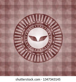 wings icon inside red geometric pattern emblem. Seamless.