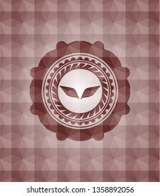 wings icon inside red geometric badge. Seamless.