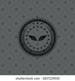 wings icon inside retro style black emblem. 