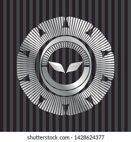 wings icon inside silvery shiny badge