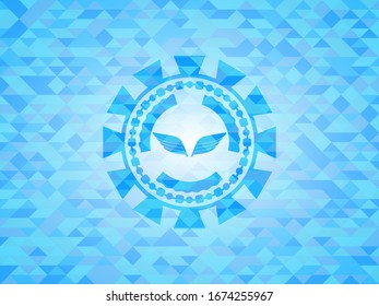 wings icon inside sky blue emblem with mosaic background