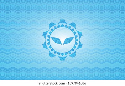 wings icon inside water representation badge background.