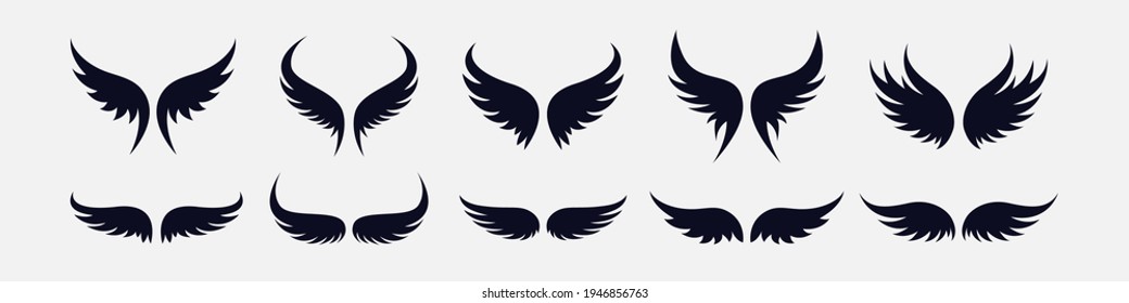 Wings icon logo set vector. Wing logo collection on white background